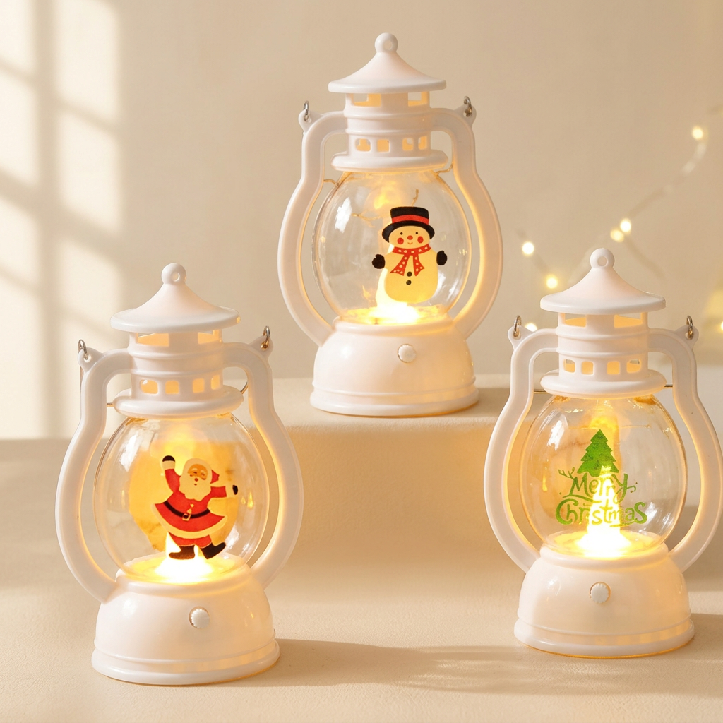 Lanterne LED de Noël — lumière douce et motifs de fête — mise en scène, vendu à l’unité