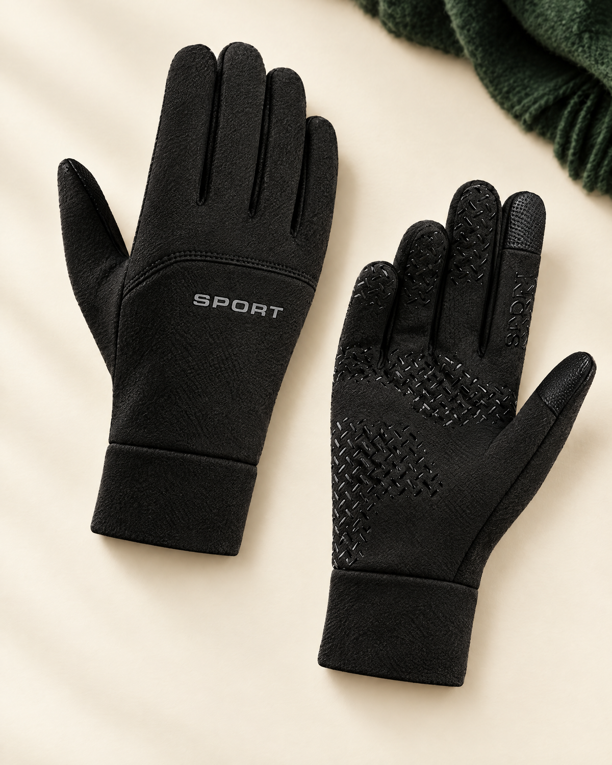 Gants d’hiver noirs, face et paume — photographie studio