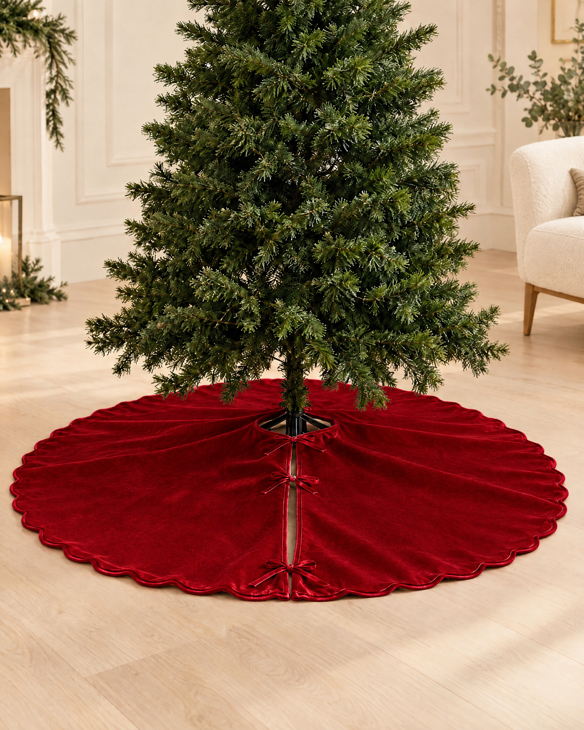 cache pied sapin velours — Rouge — photographie studio
