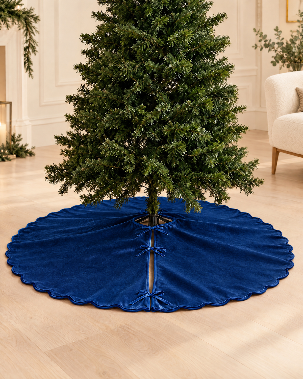 cache pied sapin velours — Bleu — photographie studio