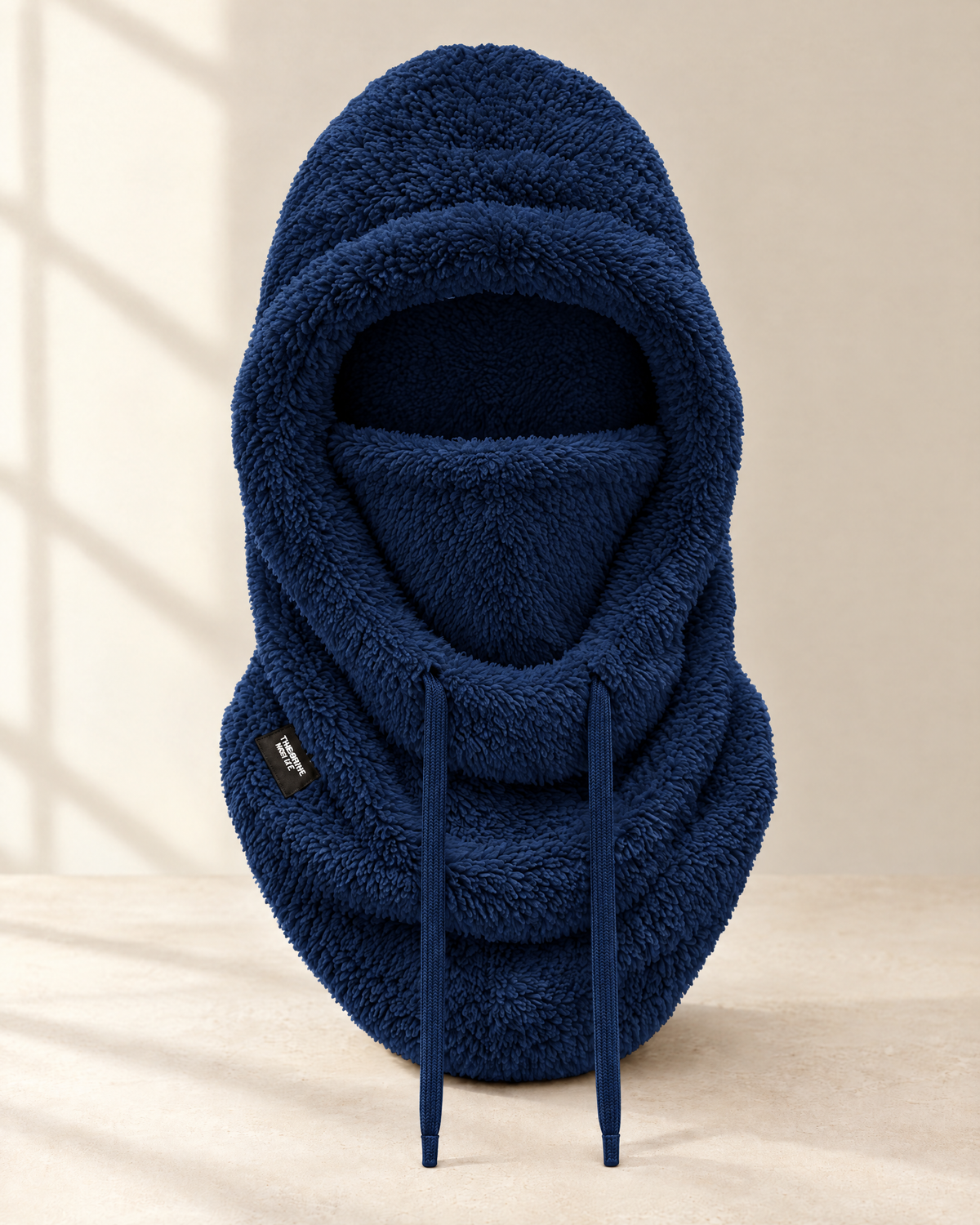 cagoule douce cache visage — Bleu marine — photographie studio