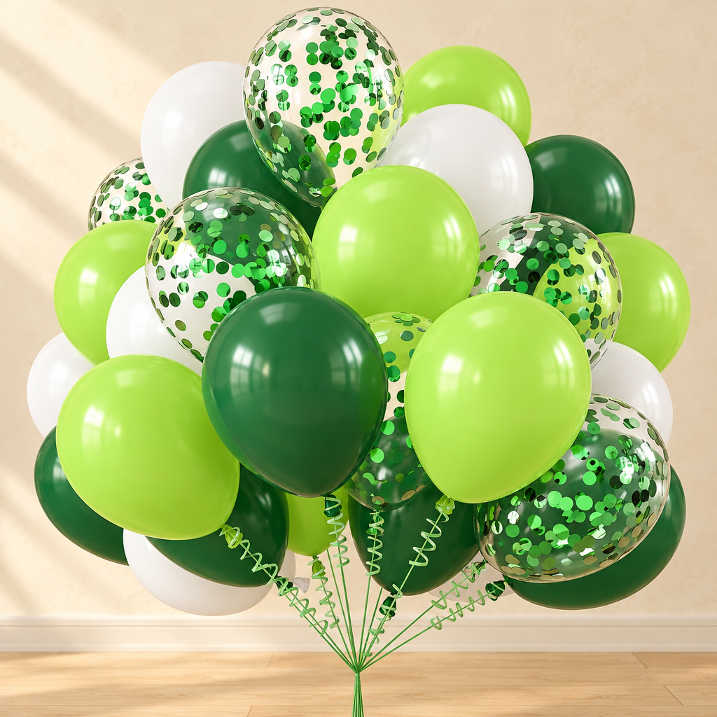Ballons Métallisés — Vert, vert clair et blanc