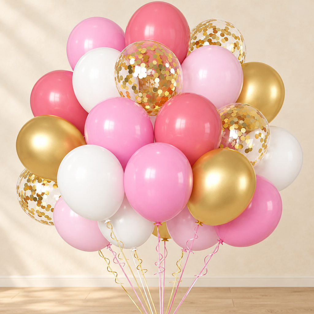 Ballons Métallisés — Rose, or et blanc