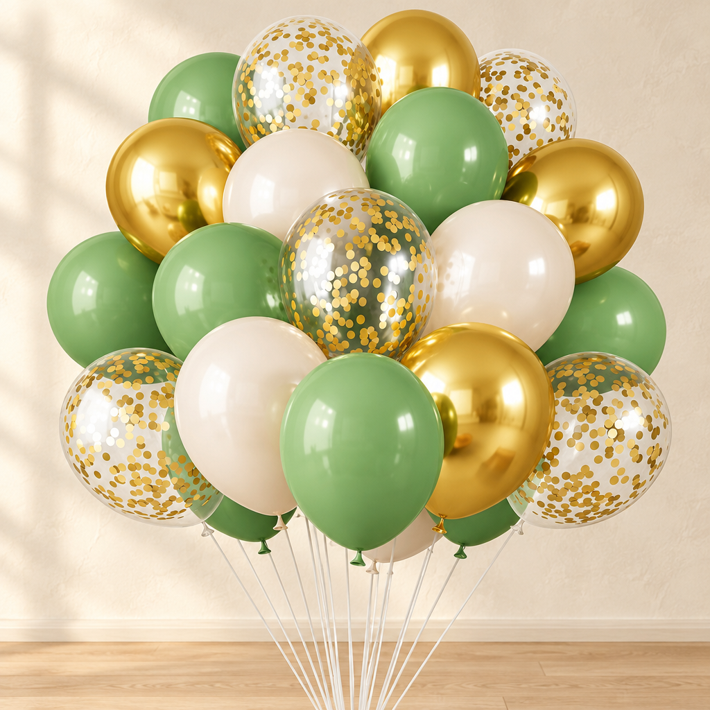 Ballons Métallisés — Sauge, or et blanc