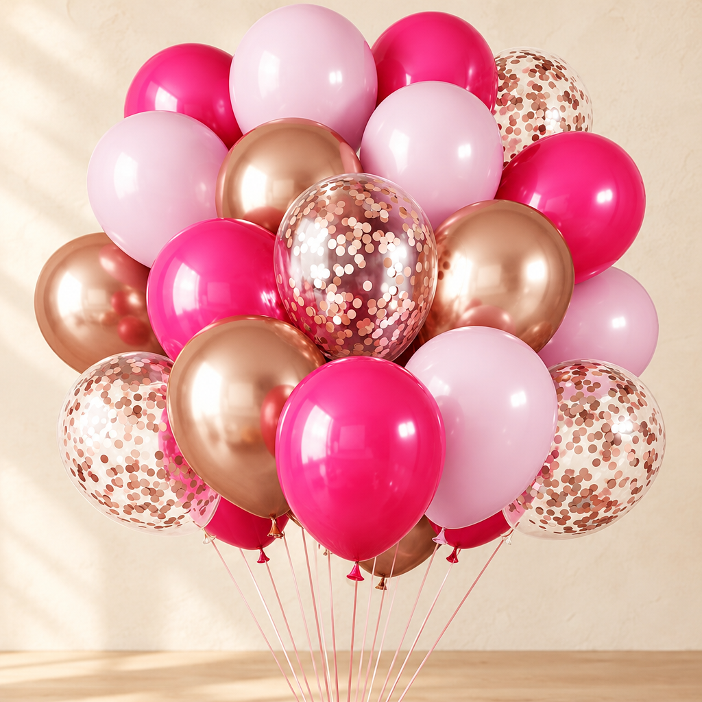 Ballons Métallisés — Fuchsia, rose et or rose