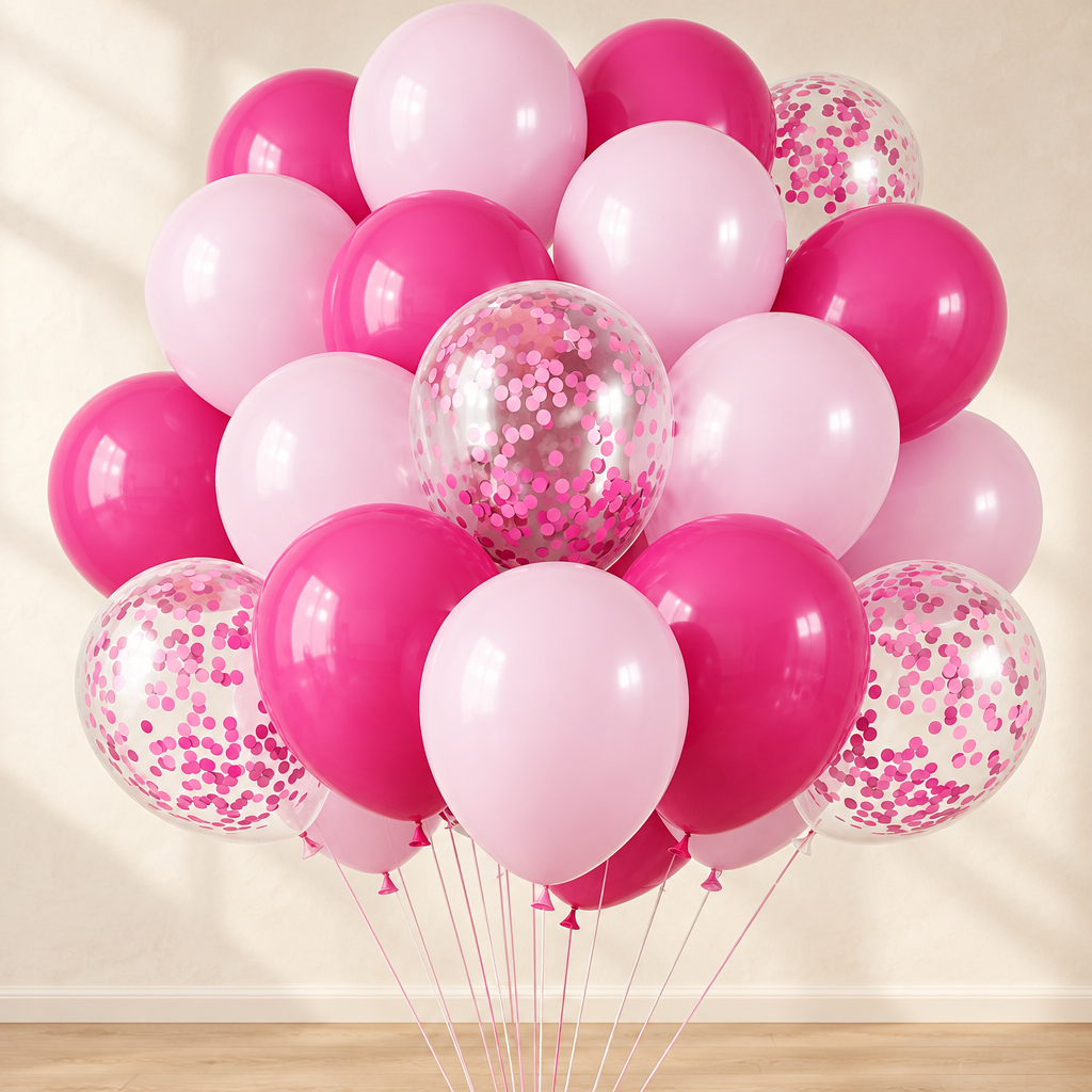 Ballons Métallisés — Fuchsia, rose et blanc