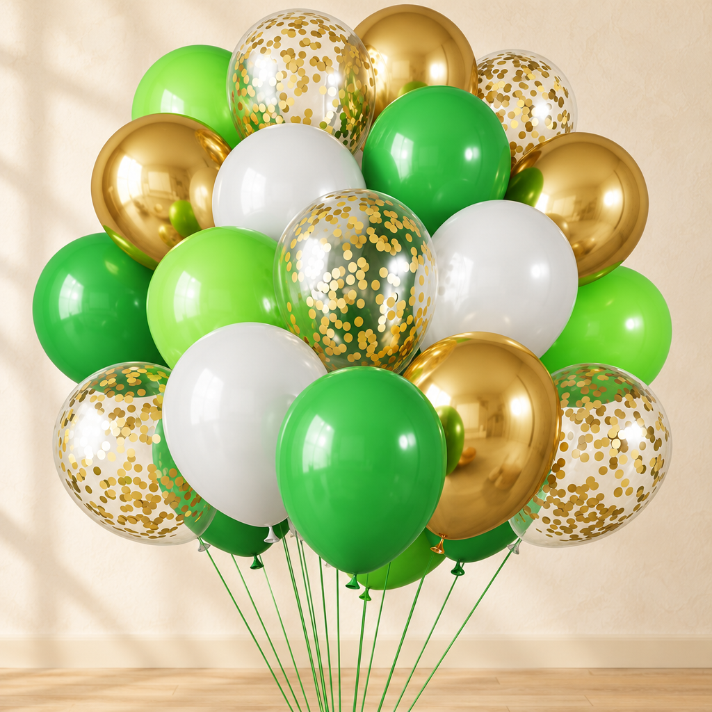 Ballons Métallisés — Vert, or et blanc