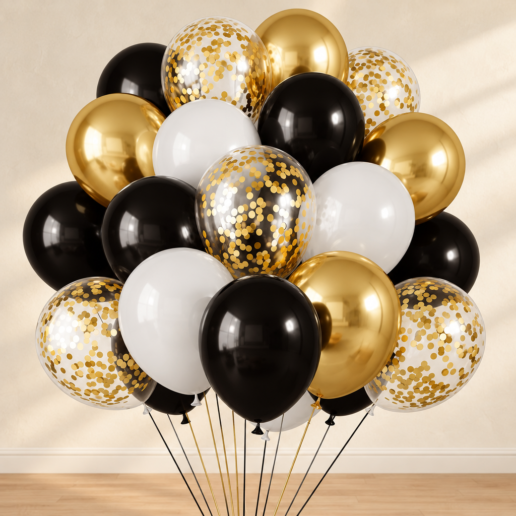 Ballons Métallisés — Noir, or et blanc