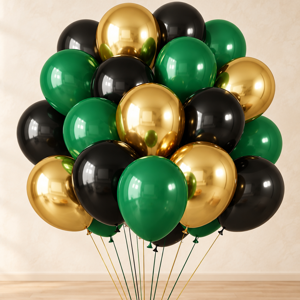 Ballons Métallisés — Vert foncé, noir et or