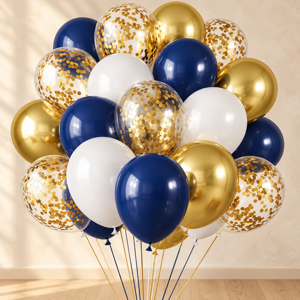 Ballons Métallisés — Bleu marine, or et blanc
