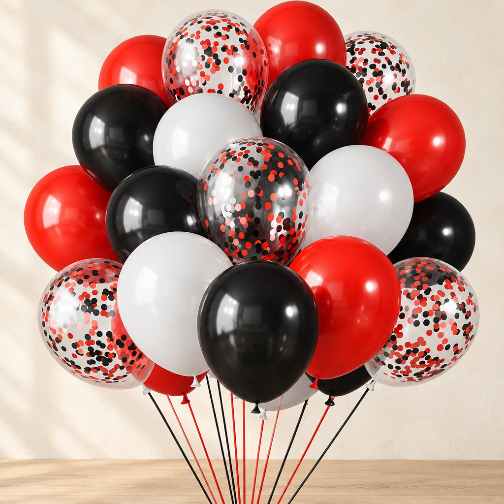 Ballons Métallisés — Rouge, noir et blanc