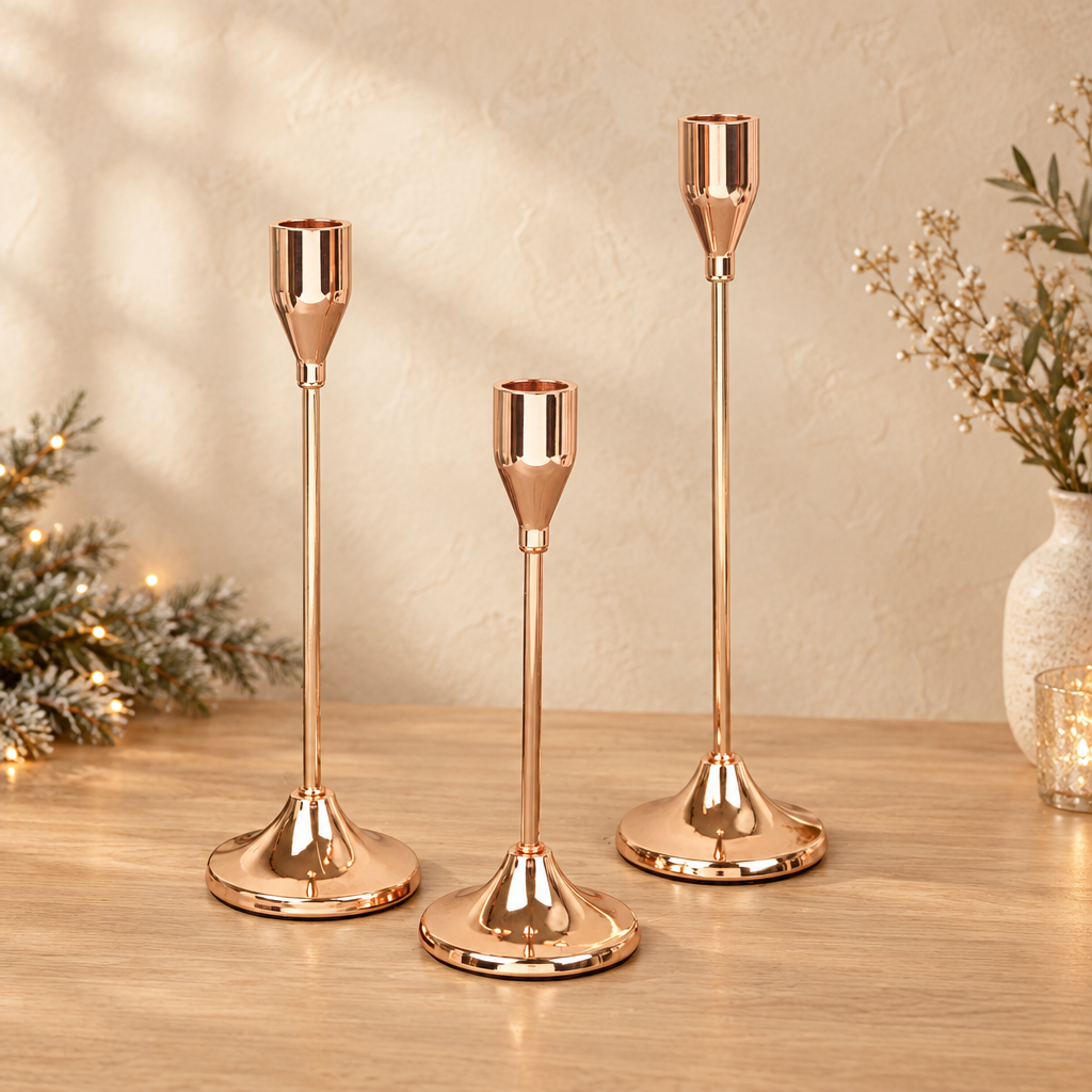 Bougeoirs Élancés — Or rose — 3 pièces